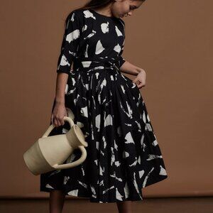 Feather Drum Layne Midi Dress with Obi Belt – Chalk Print | Size S/M